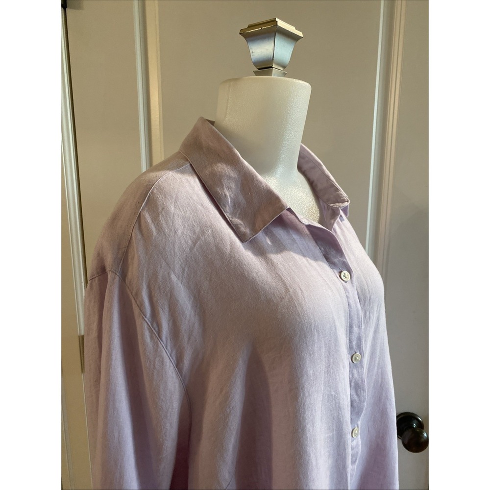 J.Jill Love Linen Women's 2X Lilac 100% Linen Button‎ Front Shirt Relaxed Fit - Picture 4 of 11